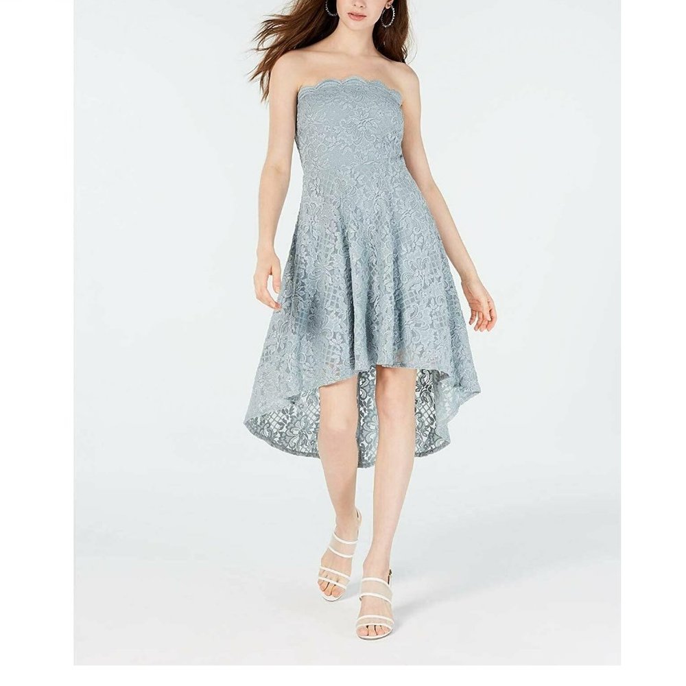 City Studios Juniors Strapless High-Low Dress, Silver, 9